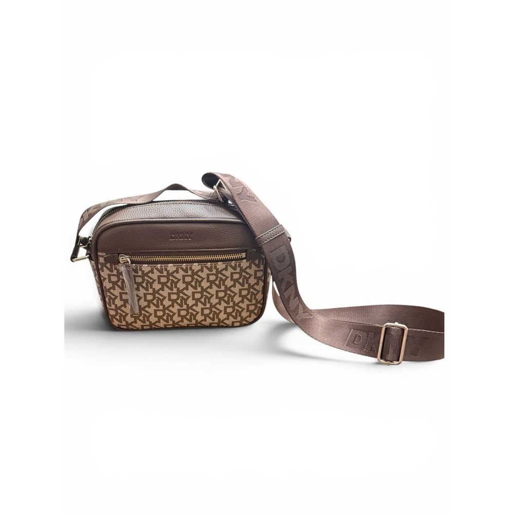DKNY Crossbody Purse Brown Chocolate Monogram Logo Adjustable Strap NWT‎
